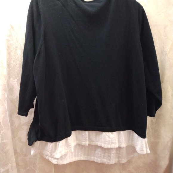 Size 2x Sharagano Studio women's black and white faux sweater with three quarter - Picture 3 of 8